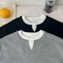 Babys Boys Waffle Grid Long Sleeved V-neck T-shirt Spring Autumn 2025 Pullover Cotton Hoodie Kids Handsome Fake Two Items Tops