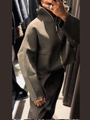 Vintage Stand Collar Women's Cropped Jacket Zipper Loose Full Sleeve Thick Warm Coat 2025 Autumn Winter Lady New in Outwear