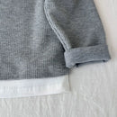 Babys Boys Waffle Grid Long Sleeved V-neck T-shirt Spring Autumn 2025 Pullover Cotton Hoodie Kids Handsome Fake Two Items Tops