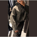 Vintage Stand Collar Women's Cropped Jacket Zipper Loose Full Sleeve Thick Warm Coat 2025 Autumn Winter Lady New in Outwear