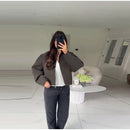 Vintage Stand Collar Women's Cropped Jacket Zipper Loose Full Sleeve Thick Warm Coat 2025 Autumn Winter Lady New in Outwear