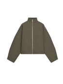 Vintage Stand Collar Women's Cropped Jacket Zipper Loose Full Sleeve Thick Warm Coat 2025 Autumn Winter Lady New in Outwear