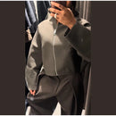 Vintage Stand Collar Women's Cropped Jacket Zipper Loose Full Sleeve Thick Warm Coat 2025 Autumn Winter Lady New in Outwear