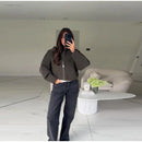 Vintage Stand Collar Women's Cropped Jacket Zipper Loose Full Sleeve Thick Warm Coat 2025 Autumn Winter Lady New in Outwear