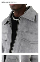 Autumn Jackets Oversize Casual Clothes High Street Pockets Laper Zipper Suede Thick Coat Mens Windbreaker Loose